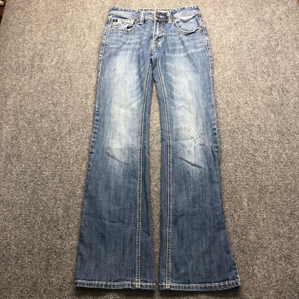 Rock and Roll Cowgirl Pistol Bootcut Jeans Medium Wash Blue Denim Women 29x31.5